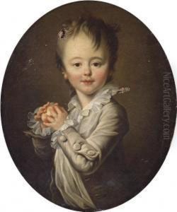 Portrait D'un Enfant Tenant Une Pomme by Francois-Simon Perillon