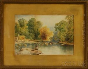 River Scene With A Fisherman by Granville Perkins