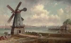 Lower Manhattan With The Last Windmill In New Jersey by Granville Perkins