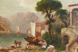 Peasants On An Italian Lake by Granville Perkins