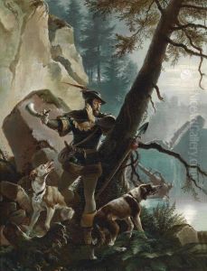 Hunter On A Moonlit Night by Christian Johann G. Perlberg
