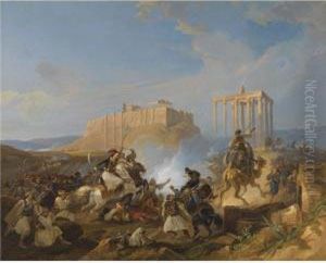 Battle Scene From The Greek War Of Independence by Christian Johann G. Perlberg
