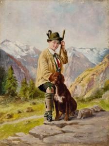 Bub In Tracht Mit Hund Im Gebirge Bub In Tracht Mit Hund Im Gebirge