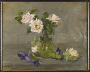 A Still Life Of Peach Roses by Louise Ellen Perman