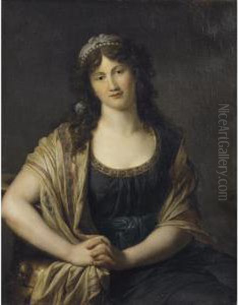 Portrait De Femme Avec Un Chale [ ; Portrait Of A Woman With A Shawl ; Signed Lower Right J. Perrin ; Oil On Canvas] - view 1