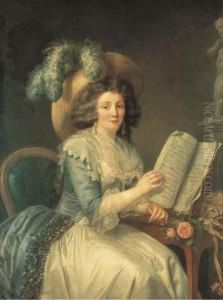 Portrait D'une Dame Assise Tenant Une Partition De Musique by Jean Charles Nicaise Perrin