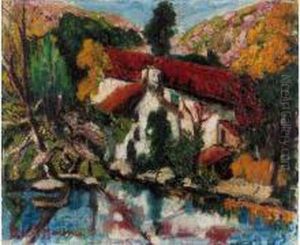Maison Rouge Dans La Verdure A Crozant