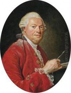 Portrait Of An Artist, Bust-length, In A Red Coat, A Pen In His Right Hand by Jean-Baptiste Perronneau