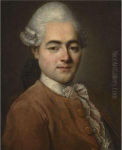 A Bust Length Portrait Of A Man In A Brown Jacket And Lacecravat by Jean-Baptiste Perronneau