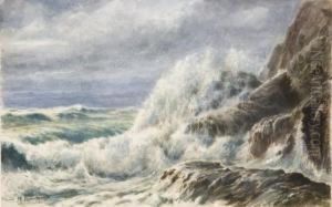 Vague Deferlant Contre Un Rocher by Maurice Perronnet