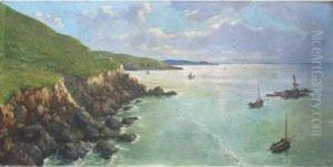 Barques Sardinieres Aux Abords De La Cote Bretonne by Maurice Perronnet