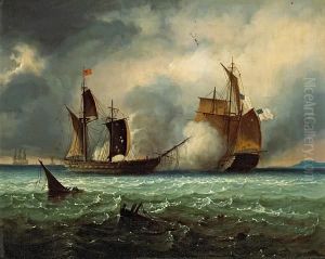 An American Corvette Victorious Over A Britishfrigate by Ferdinand Victor Perrot
