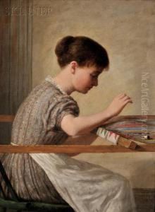 Girl Quilting by Enoch Wood Perry