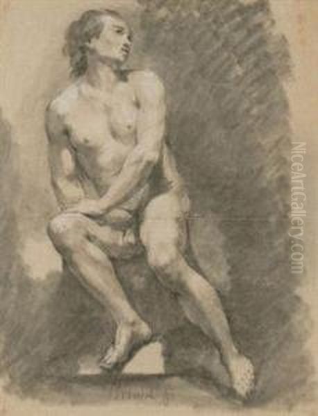 Academie D'homme Nu Assis, Vu De Face - view 1