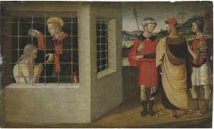 Saint Lawrence Baptising The Gaoler Hippolytus by Pietro Vannucci Perugino