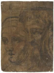 Cartoon With A Male And Female Head Facing Left by Baldassare Peruzzi