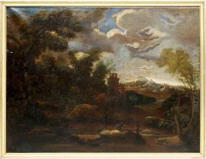 Paesaggio Tempestoso Con Torre E Due Pescatori by Antonio Francesco Peruzzini