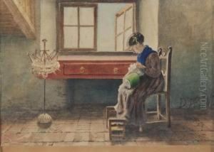 "interno Con Ricamatrice" 1868 by Domenico Pesenti