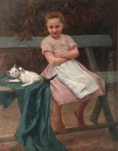 Madchen Mit Katze by Geza Peske