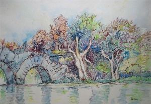 Pont Sur La Riviere En Automne by Jean Misceslas Peske