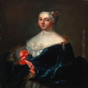 Portrait Of A Noble Woman In A White Dress With Blue Velvet Robe