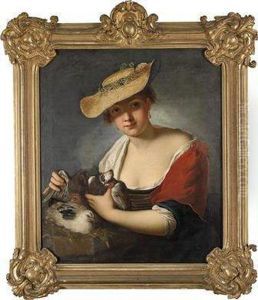 Portrait Of A Young Lady With Pigeons And Chickens