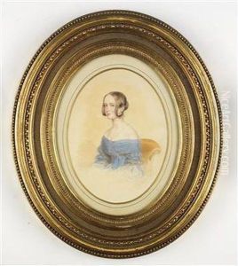 Portrait Eines Jungen Madchen In Blauemschulterfreiem Kleid by Emanuel Thomas Peter