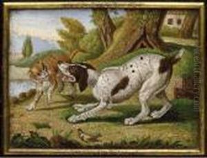 A Roman Micromosaic Panel Depicting A Dog And Cat