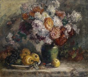 Still Life With Flowers And Bowl Of Fruit by Anna Peters
