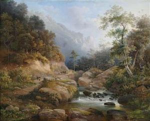 Mountainous River Landscape With Staffage Figures - view 1