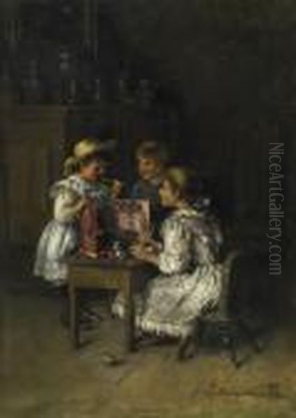 Three Children With Their Play-kitchen. Signed Bottom Right: Pietronella Peters - view 1