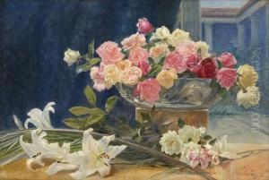 Oppstilling Med Liljer Og Roser by Wilhelm Peters