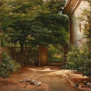 Gaardinterior Ved En Have by Edvard Frederik Petersen