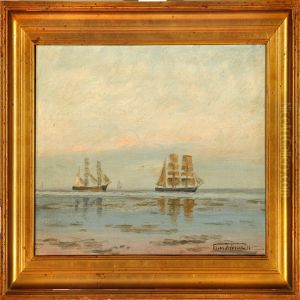 Marine With Sailing Ships In The Great Sound In Calm Weather by Elias Petersen