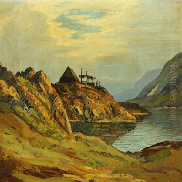 Greenlandic Landscape With Sealers By House - view 1