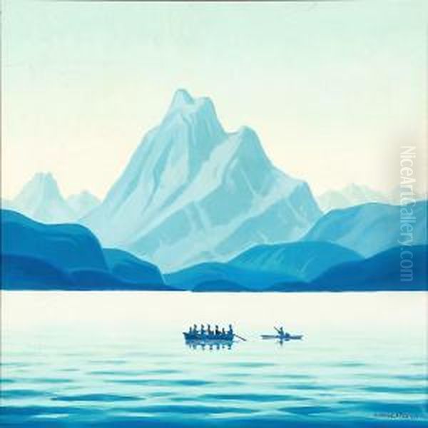 View From Greenland With Inuits In Boats - view 1