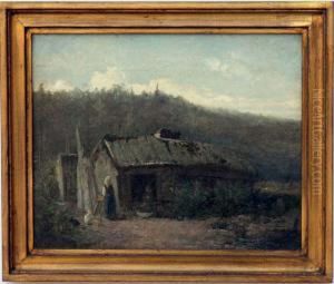 Landskap Med Familj Vid Stuga by Johan Adolf Petersen