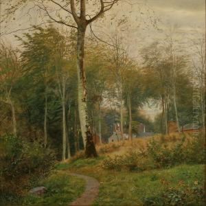 Houses And A Path Inthe Woods by Julius Hans Henrik Petersen