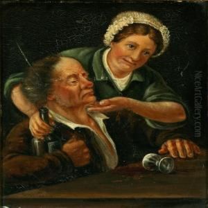 Interior From Taproom With Drunk Man And Woman by Magnus Petersen