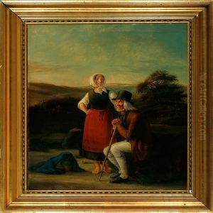 An Elderly Gentleman And A Younger Woman Are Resting At St. Helene Spring Outside Tisvildeleje