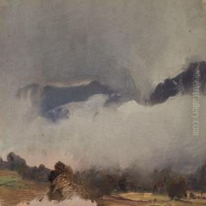 View Of A Mountainous Landscape Disappearing Into The Fog by Vilhelm Peter Carl Petersen