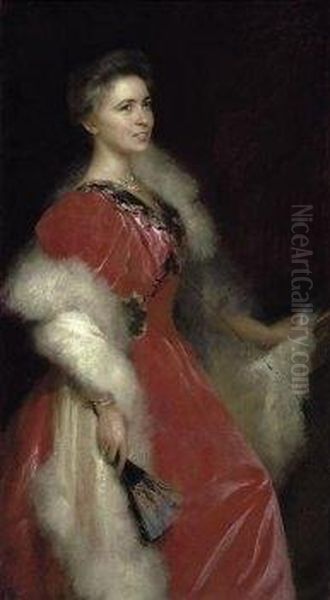 Portrait Of Johanna Duisburg In A Red Dress. Signed And Dated Lower Left: Walter Petersen 1906. Pastel On Paper. Laid Down On Wood. 125 X 70cm - view 1