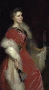 Portrait Of Johanna Duisburg In A Red Dress. Signed And Dated Lower Left: Walter Petersen 1906. Pastel On Paper. Laid Down On Wood. 125 X 70cm by Walter Petersen