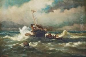 Raddampfer In Schwerer See by Heinrich Petersen-Angeln