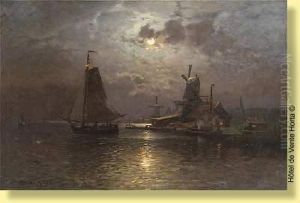 Lever De Lune Sur L'estuaire by Heinrich Petersen-Angeln
