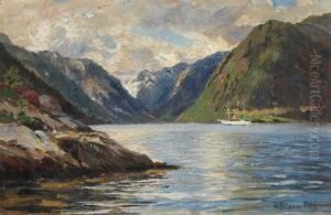 Norwegischer Fjord Mit Weiser Segel-dampfyacht