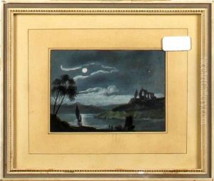 Moonlight Over A Lake And Ruins by Abraham Pether