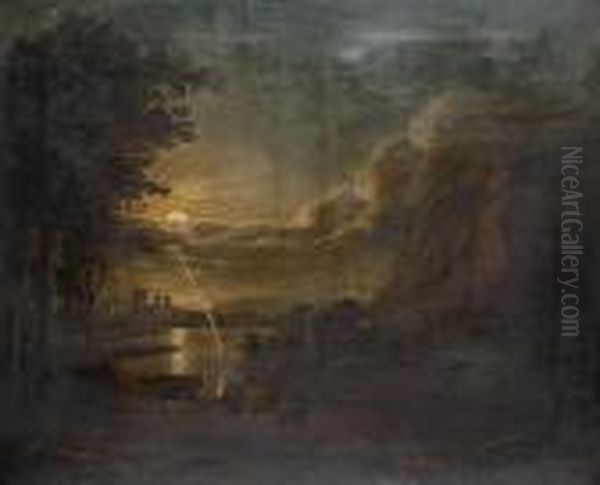 A Moonlit Landscape by Abraham Pether