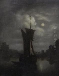 Moonlit Harbour Scene With Moored Shipping