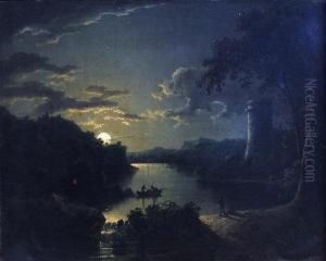 Continental Arcadian River Landscape Inmoonlight